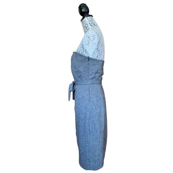 Mango Strapless Wool Blend Mini Herringbone Print Dress Gray Size 6‎ - Picture 2 of 12
